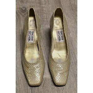 Timothy‎ Hitsman Women's Golden Reflective Snake Skin Print Heels Shoes Size 8 N